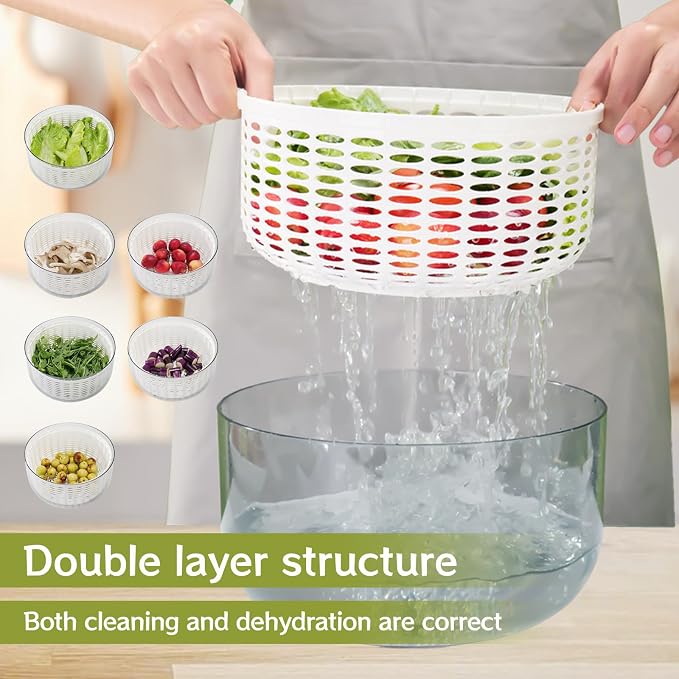 Electric Salad Spinner, 6L Vegetable Washer Dryer with 350ml Squeeze Bottle | Large Capacity Automatic Vegetable Washer Drainer Strainer for Fruit Drying, USB Lettuce Spinner Cleaner for Home Kitchen