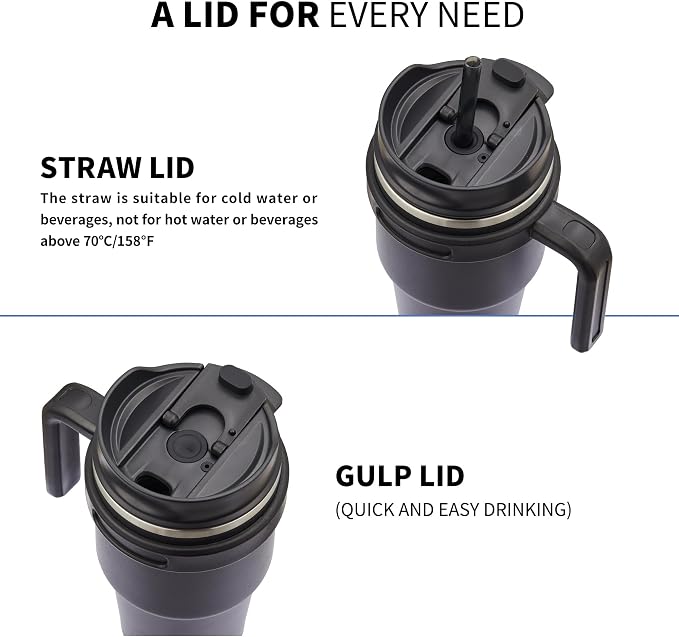 20 oz Insulated Travel Coffee Mug Tumbler with Handle and Straw | Leakproof Stainless Steel Coffee Cup with Lid, Double Wall Vacuum Ice Thermal Cup, Navy