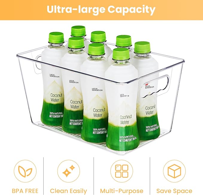 YIHONG 12 Pack Clear Storage Bins, Pantry Organizer Bins with Handle, Large | Plastic Bins, Pantry Storage Containers for Kitchen, Freezer, Cabinet, Closet, Bathroom, Under Sink Organizers and Storage