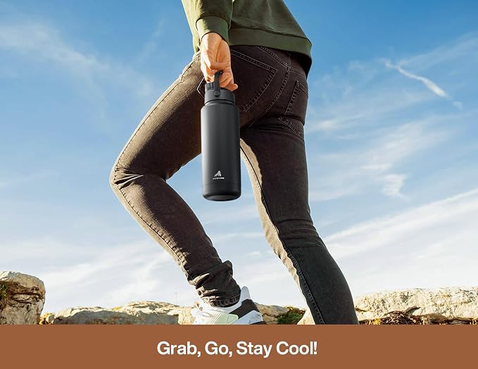 POWCAN 40 oz Insulated Water Bottle with 2-in-1 Straw and Spout Lid, Keep Cold 24H, Leak-Proof, BPA-Free, Double Wall Stainless Steel Water Bottle for Sports, Gym, Travel, and School (Mocha)
