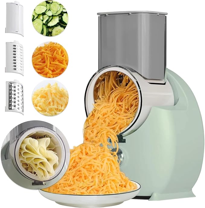 Electric Cheese Grater for Block Cheese,Home Kitchen Electric Grater | 3 Interchangeable Blades,One-Touch Control,Safety Push Bar,Salad Shooter Electric Slicer & Shredder for Veggies Fruits Nuts