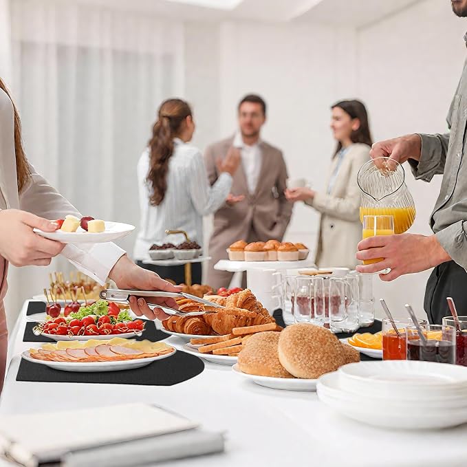 Homaxy Wedge Faux Leather Placemats for Round Table, Set of 4, Black | Waterproof Wipeable Washable Table Mats, Easy to Clean Anti-Slip Place Mats, 11.8" x 17"