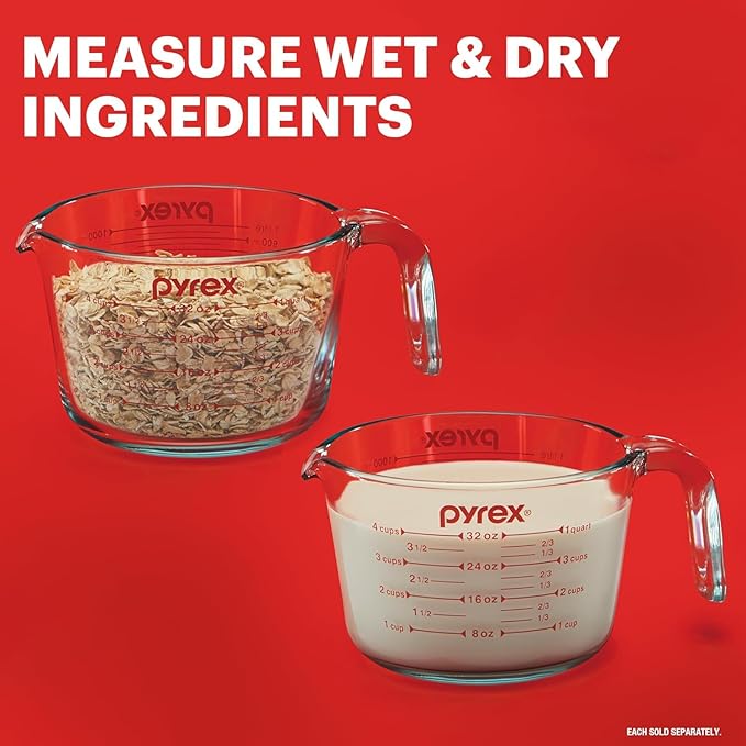 Pyrex Essentials (2-Pack) Glass Measuring Cups Set (1 & 2 Cup) | For prepping, baking and cooking, preheated oven, dishwasher, freezer, and microwave safe