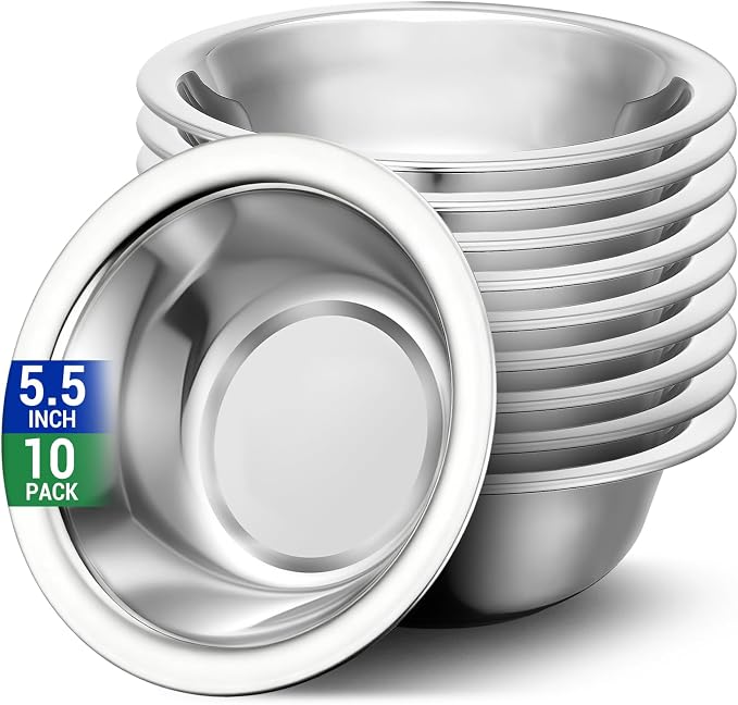 304(18/8) Stainless Steel Mixing Bowls for Kitchen, 10 Pack 5.5" Small Metal Mixing Cooking Bowls Thickened Set Stackable for Baking Serving Food Prep Storage Dishwasher Safe Heavy Duty