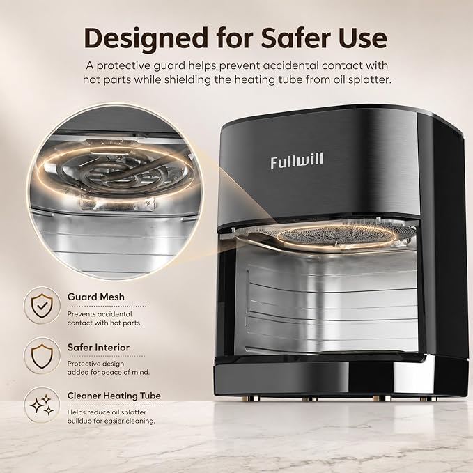 Fullwill 6Qt Air Fryer with Window, Dual Heating, 14-in-1/12 Presets (Wings, Steak, Fries, Pizza), 392°F, 1700W, Nonstick & Dishwasher-Safe Basket, PFOA-Free, Oil-Free Fast Cooking