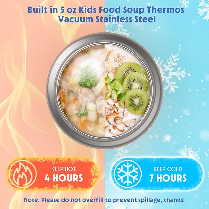 Upgraded Kids Lunch Box with Thermo for Hot Food 1400ml Child Bento Box for Kids with 5oz Small Thermo for Boys Girls with Fork Spoon Leakproof for Dining Out School Work Picnic-Blue