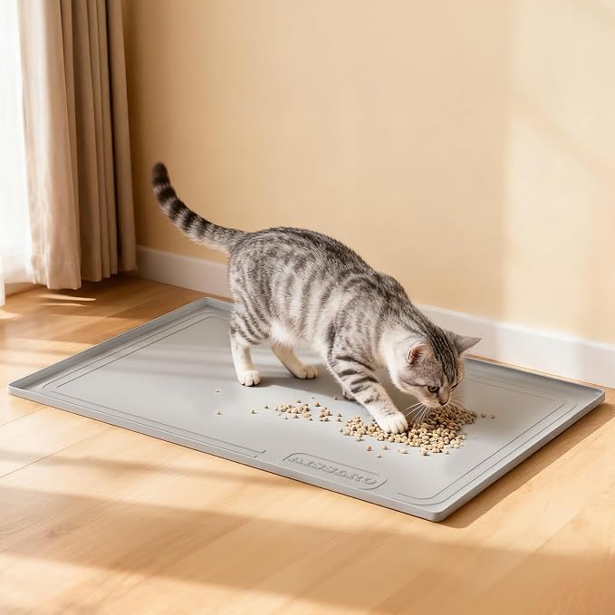 Under Sink Mat 31" X 22", Waterproof Silicone Cabinet Kitchen Liner, Gray | BPA-Free Raised-Edge Cabinet Protector & Leak Tray for Bathroom Cabinets, Boots, Pet Feeding Dog & Cat Mats, Dishwasher Safe