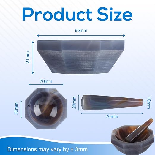 Agate Mortar and Pestle Set - Polished Brazilian Agate Grinder for Lab Grinding, Internal Diameter 70 mm, Depth 21 mm, Hardness 7-7.2