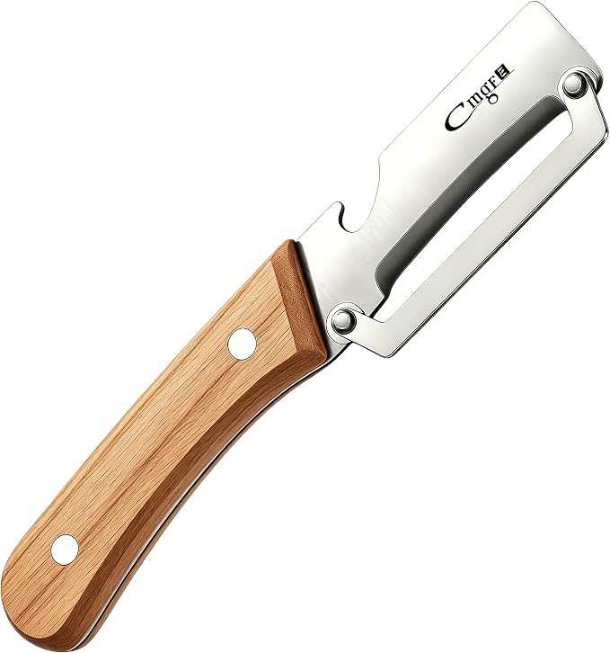 TEEVEA Vegetable Peeler, Stainless Steel Wooden Handle for Potato, Apple | Zero snag glide, non-slip wet grip, 2-in-1 bottle opener, food grade safe for all scenarios