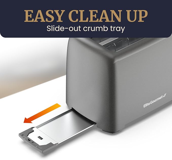 Elite Gourmet ECT1027G Cool-Touch 2-Slice Toaster, Gunmetal Gray | 6 Toast Settings & Cancel Function, Extra-Wide 1.25" Slots Fit Breads, English Muffins, Bagels & Waffles