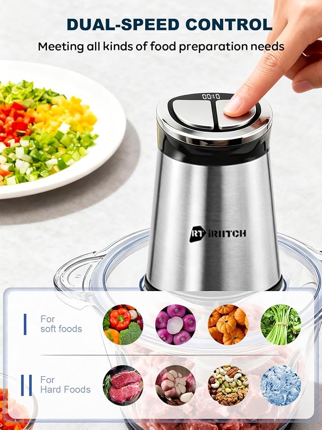 Food Processor, Baby Food Maker, 2 Bowls (10 cup+10 cup) | 800W Meat Chopper/Grinder, Food Puree Maker for Fruit, Vegetable, Nuts, Herbs, Garlic, Meat, 6-Second Quick Soft Food Prep