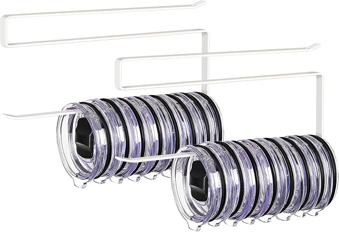 2 Pack Tumbler Lid Organizer, Versatile Tumbler Storage Holds 20 Lids White | Space Saving Cup Lid Organizers Inside Cabinet Tumbler Lid Hook for Kitchen Organizer and Storage, Paper Towel Rack Hanger