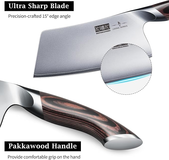 HOSHANHO Cleaver Knife 7 Inch, Ultra Sharp Vegetable Meat Chopper Knife | Japanese High Carbon Steel Chopper Butcher Knife, Multifunction Cooking Knife for Home Kitchen and Restaurant