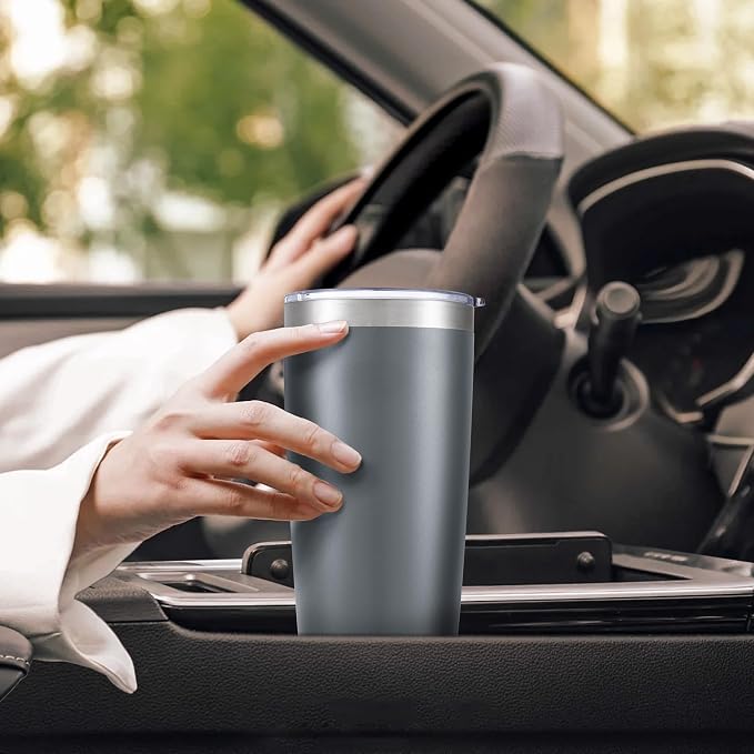 20 oz Tumbler with Lid Stainless Steel Insulated Tumblers Bulk Cups Mug | Double Wall Vacuum, Powder Coated, Keep Drinks Cold and Hot, Waterproof Lid, Fit of Car Cup Holders, Grey, 4 Pack