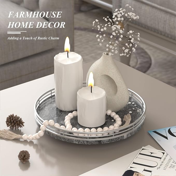 AHM10-Inch Gray Marble Lazy Susan with Silver Iron Frame | Smooth rotating oak tray with walnut finish for dining tables, kitchen counters, pantries and cabinet storage.