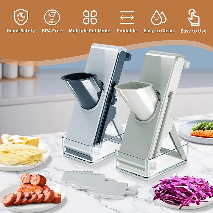 Safe Upgrade Mandoline Slicer with 41% Stronger Blades, Adjustable Thickness Potato Slicer for Chips & Veggies, Effortless Clean Slicer Vegetable Cutter for Daily Meal Prep, Chef-Approved Salad Maker