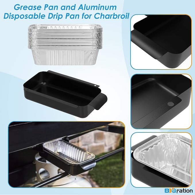 Grease Pan for Charbroil 9328812P06 G416-0015-W1 Grease Catcher with 15-Pack Aluminum Disposable Drip Pan for Charbroil Performance 463331221 463365021 and More