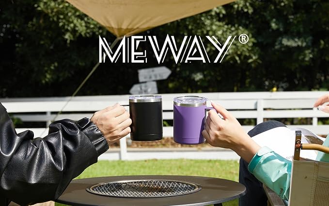 MEWAY 12oz Coffee Mug With Handle 8 Pack Bulk,Stainless Steel Insulated Travel Tumblers With Sliding Lid,Double Wall Vacuum Camping Cup for Hot & Cold Drinks Tea (Black, 8)