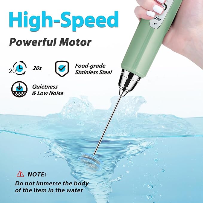 Milk Frother Wand Rechargeable Handheld Electric Whisk 3 Speed Adjustable | Coffee Frother Wand with 3 Stainless Whisks Electric Foam Maker Drink Mixer Blender for Latte Cappuccino Matcha Egg