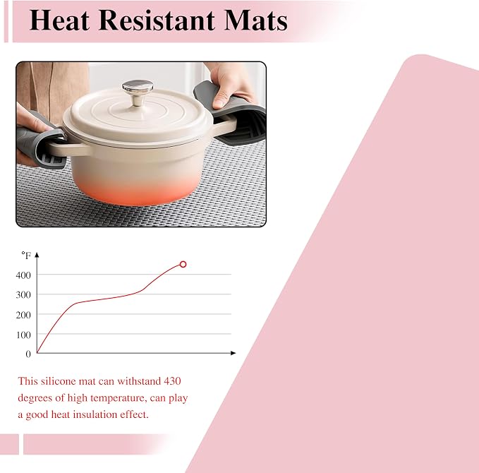 Silicone Placemats, 2Pcs 15.7"x 11.8"x 0.03" Pink Silicone Table Mat, Silicone Mats for Baking, Jewelry, Kitchen Counter