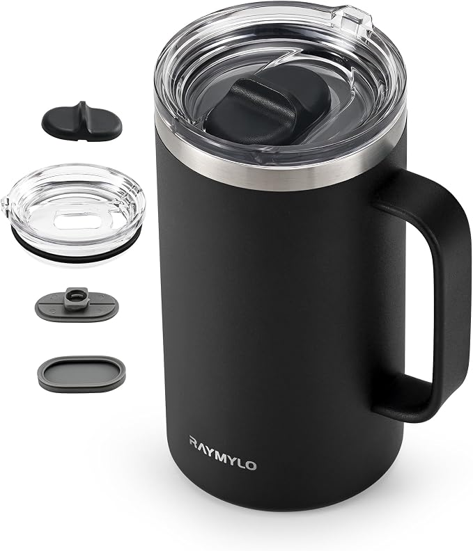 Insulated Travel Large Coffee Mug with Handle, Coffee Tumbler Cup 24oz | Detachable Lid for Thoroughly Clean, Thermal Cup with Double-Wall Stainless Steel Vacuum Insulation, Spill Proof & BPA Free