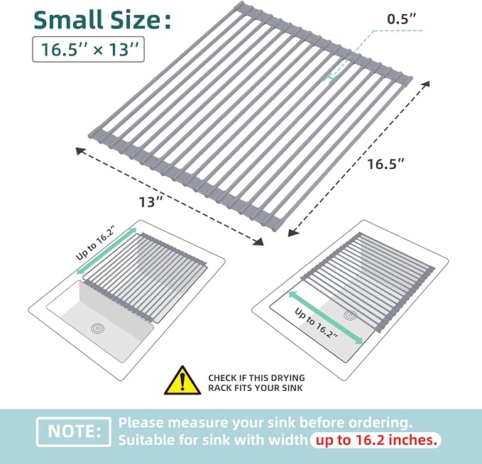 Ohuhu Roll Up Dish Drying Rack, Over The Sink Multipurpose Roll-Up Dish Racks, 16.5" W x 13" L Rolling Heat-Resistant Anti-Slip Silicone Coated Dish Drainer Portable Foldable for Kitchen Counter