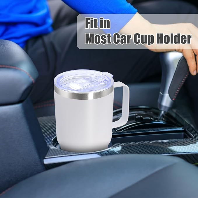 20 oz Tumbler with Handle Coffee Tumblers with Lid Travel Mug White 1P | 20oz Tumblers with Handle Double-Wall Insulated Vacuum Coffee Mugs Stainless Steel Tumbler with Handles&Lid White 1P