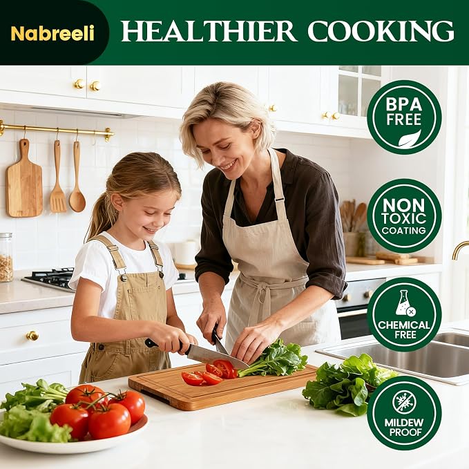 Bamboo Cutting Board Durable Wood Cutting Boards for Kitchen with Deep Juice Grooves Built-in Handles Ideal Charcuterie Chopping for Meat, Vegetables and Fruits Ideal Kitchen Gifts(M+L)
