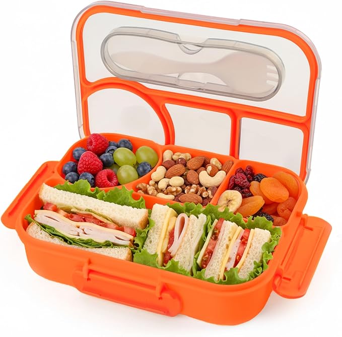 Bento Box for Adults, 4 Compartments Lunch Box, Lunch Containers, Orange