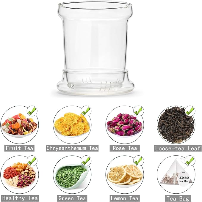 Glass Tea Infuser Cup with Filter and Handle for Blooming Loose Leaf, 14oz | Borosilicate, Heat Resistance, Lead-free, Microwave & Dishwasher Safe
