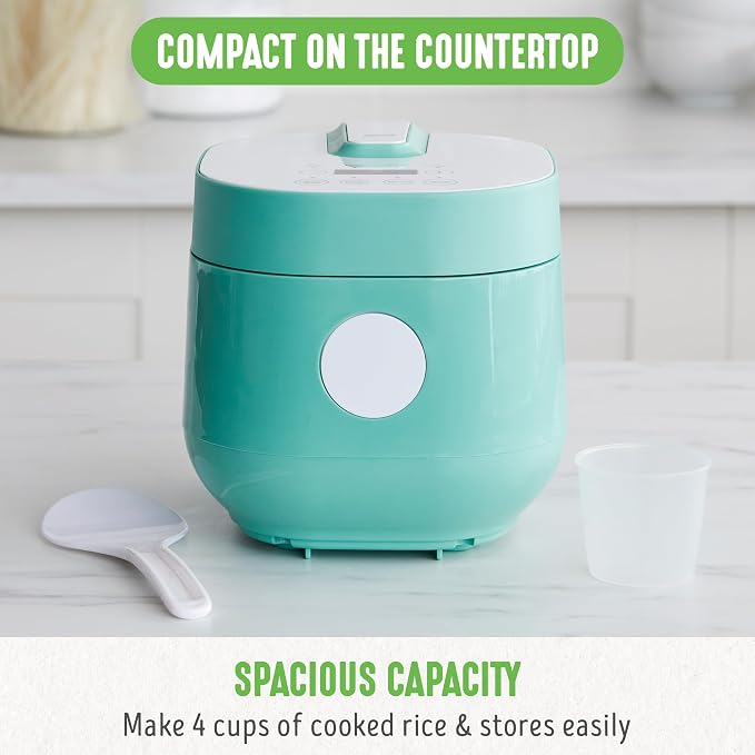 GreenLife Digital Rice Cooker, 2-Cups Uncooked/4-Cups Cooked, Turquoise