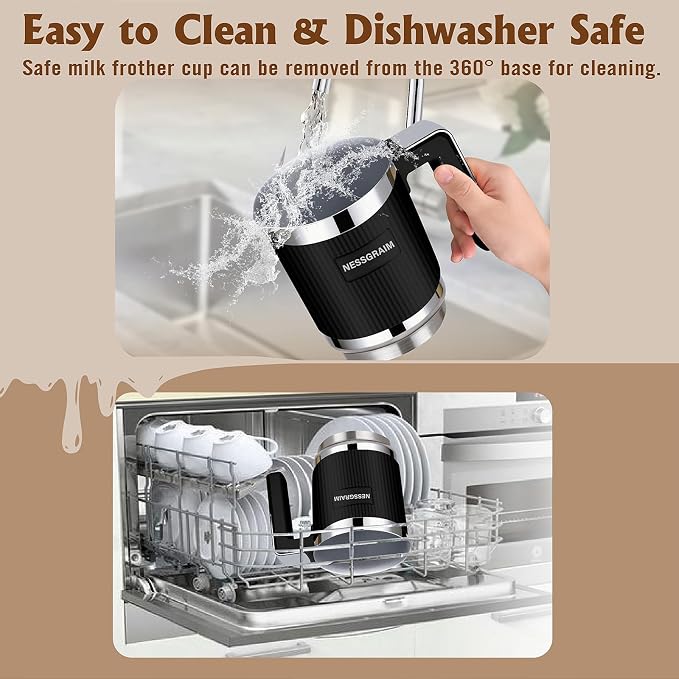 5-in-1 Electric Milk Frother, Automatic Milk Frother & Steamer for Hot & Cold Foam, Large Capacity Milk Warmer for Latte Cappuccino, Hot Chocolate Maker, Dishwasher Safe (Black)