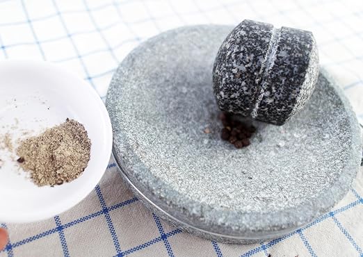 Small Size 6in/15cm Granite Grinder Mortar and Pestle Set Stone Plate Set for Spice and Salt on Camping Primitive Lava Dish