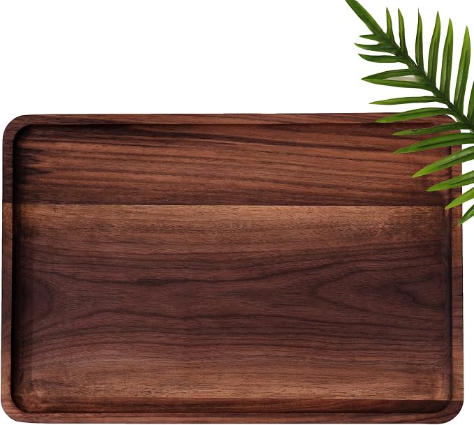 Rustic Walnut Wood Serving Tray, 13"x9" Rectangle Platter, Tea/Coffee Table Tray, Kitchen Decor, Wood Dessert Cup & Vanity Tray for Jewelry