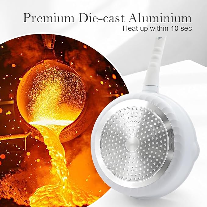 8 Inch Non Stick Frying Pan Skillet, Small Saute Pan, White | Egg Pan Non Toxic, Compatible with All Stovetops, PTFE & PFAS & PFOA Free, Oven Safe