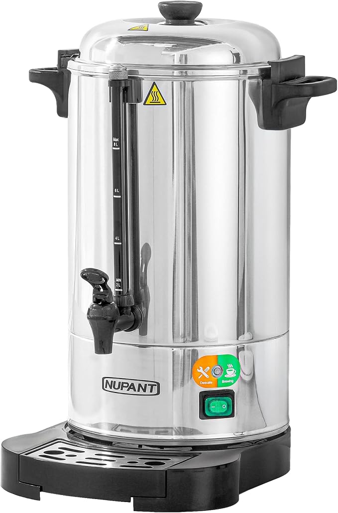NUPANT Commercial Coffee Urn 50 Cup/8L Coffee Dispenser with Upgraded Percolator, Double Wall 304 Stainless Steel Hot Water Urn Beverage Dispenser, Keep Warm Large Coffee Maker for Catering Party