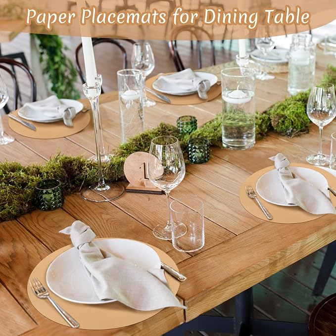 Yeaqee 120 Pcs Disposable Paper Placemats 12 Inch Round Paper Place Mats Blank Table Mats for Restaurant Catering Dining Weddings Birthday Table Holiday Parties Supplies(Kraft)