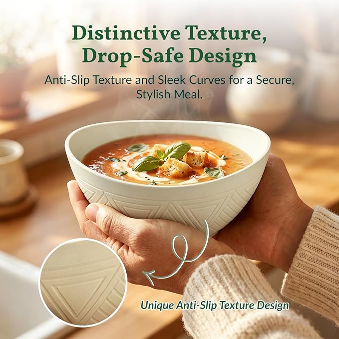 Unbreakable Cereal Bowls Wheat Straw Bowls Set 26 OZ Plastic Bowls Alternative for Kitchen 6 PCS Resuable Dessert Bowls for Party,New Home,Dorm Microwave & Dishwasher Safe-Beige