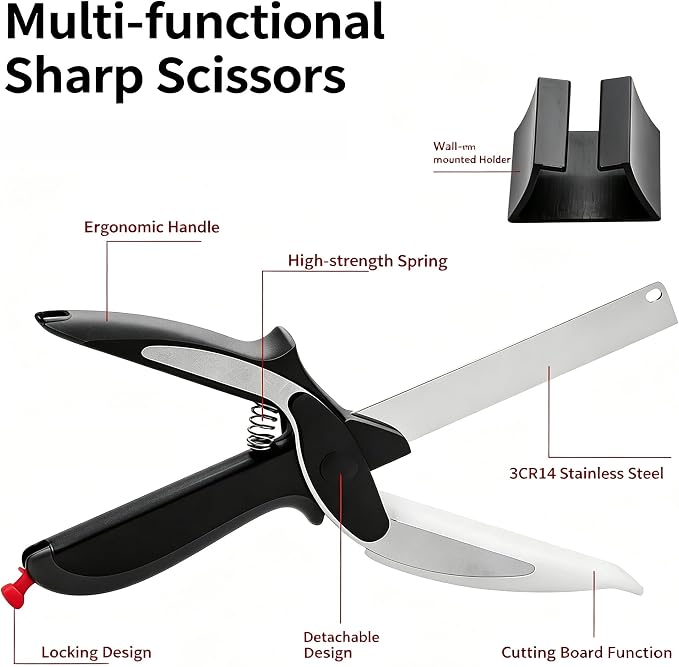 2-in-1 Kitchen Scissors with Cutting Board,Salad scissors. | Detachable Blades.Safety Lock, Dishwasher Safe Portable food cutter sharp slicer for vegetable, fruit, meat, light meal.
