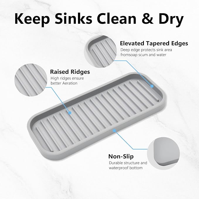 Silicone Sponge Holder for Kitchen Sink - Dish Soap Holder 2Pack Light Grey | Waterproof sponge soap tray, kitchen counter / bathroom sink caddy Organizer; dish sponge holder, soap dispenser, scrubbers