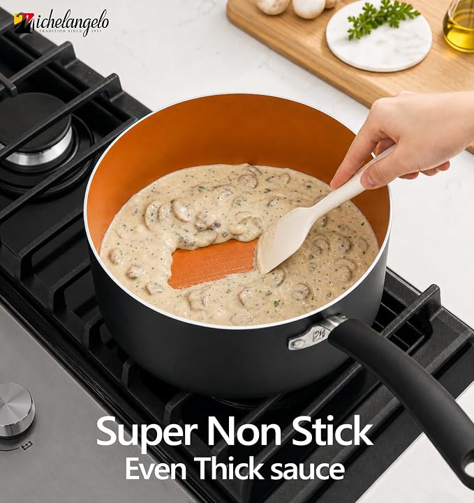 MICHELANGELO 4 Quart Sauce Pan with Lid, Nonstick Saucepan with Ceramic Coating, 4 QT Saucepan with Lid, Non-Toxic Saucepan with Stay-Cool Handle, Induction Compatible,Copper