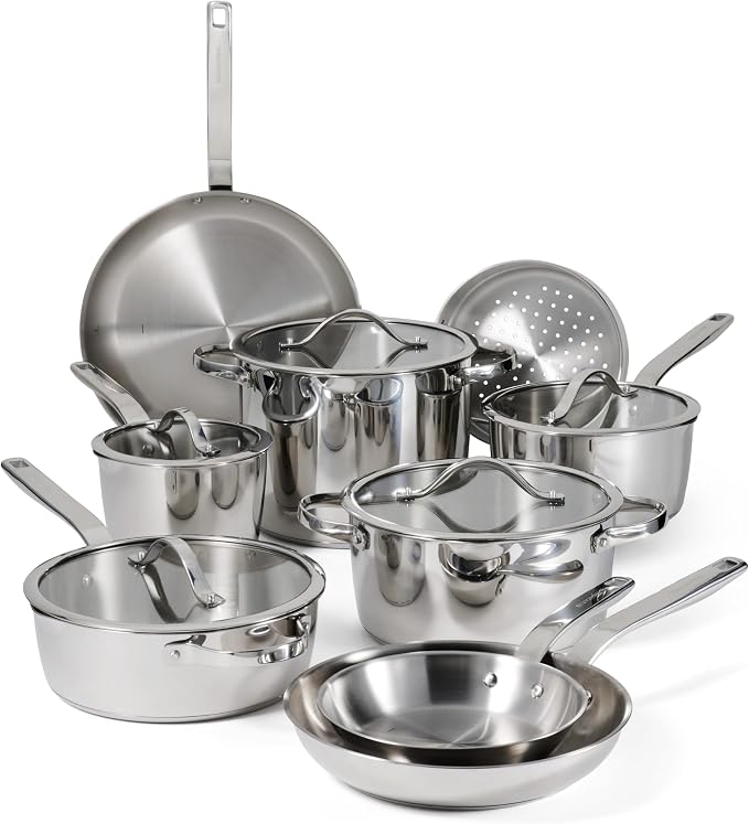 Tramontina Tempo Tri-Ply Base Stainless Steel 14-Piece Pots and Pans Set | Induction-Ready Cookware Set with Lids, Oven-Safe, Dishwasher-Safe