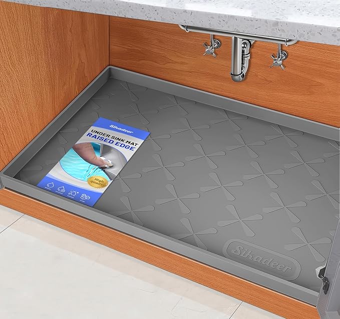Waterproof Under Sink Mat Silicone 28" x 22" Kitchen Cabinet liner | BPA-Free Silicone Mat with Raised Lip Protects Cabinets from Leaks, Versatile Home Organizer for Bathroom, Pets, Boots, Floor