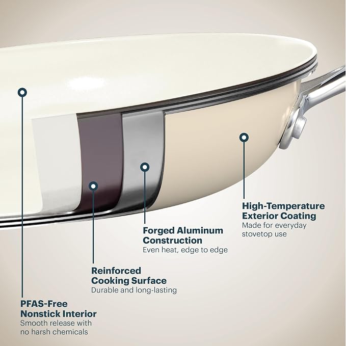 Pyrex 7-Piece Ceramic Cookware Set, Pots and Pans with Lids & Handles | Healthy nonstick ceramic coating, induction compatible stainless steel, PFAS Lead Cadmium BPA Free