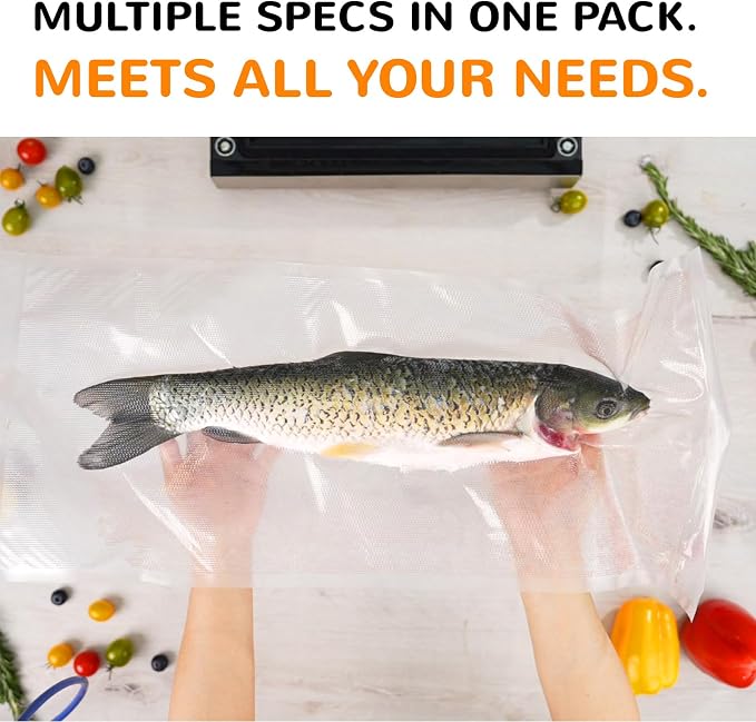 Food saver vacuum sealer bags rolls, Multiple Sizes, Box Storage,Less Waste | 2 Rolls 11''x20', 2 Rolls 8''x20'|Quart 8''x12''70pcs, Pint 6''x10''50pcs Precut Bags, Microwavable, Freezable, Sous Vide