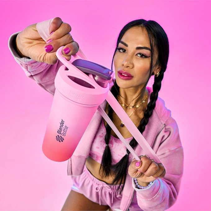BlenderBottle Sport Sleek Insulated Shaker Bottle 25 oz Flamingo Gradient