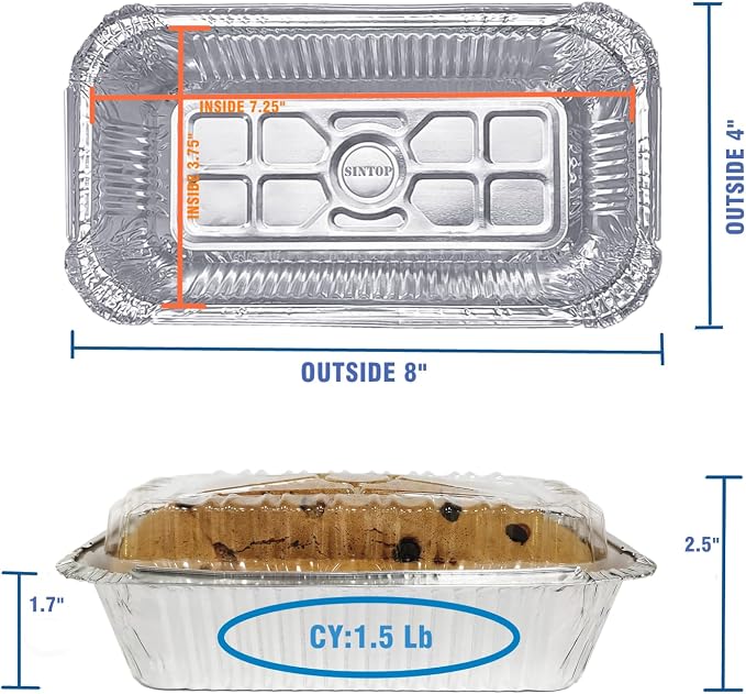 Disposable Aluminum Foil Bread Pans with Clear Lids,1.5lb, 50 Count | 7.3" x 3.7" Small Loaf Pans with Lids for Baking Bread, Meal Loaf & Banana Bread