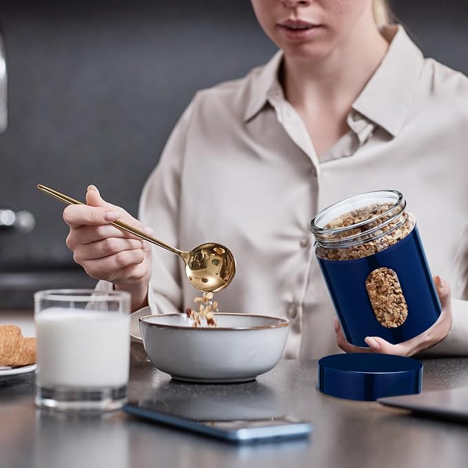 6 Pack Kitchen Canisters Set Airtight Coffee Sugar Tea Storage Jars with Window Glass Stainless Steel Containers with Lids for Flour Cookies Spices Grains Kitchen Decorations(Navy Blue,20 oz)