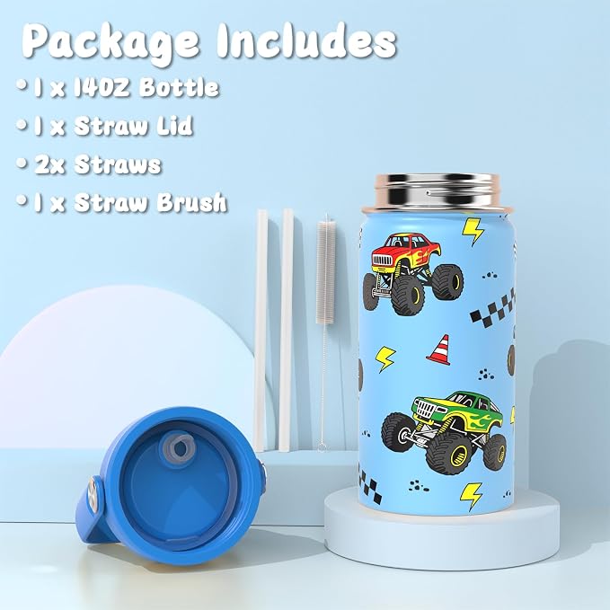 Bento Lunch Box for Kids Adult, Leakproof 3-4 Compartment Bento Box Set with Insulated Food Jar,Water Bottle, Lunch Bag, School Lunch Container for Toddler Teen Girls Boys Ages 3+(Vehicle)
