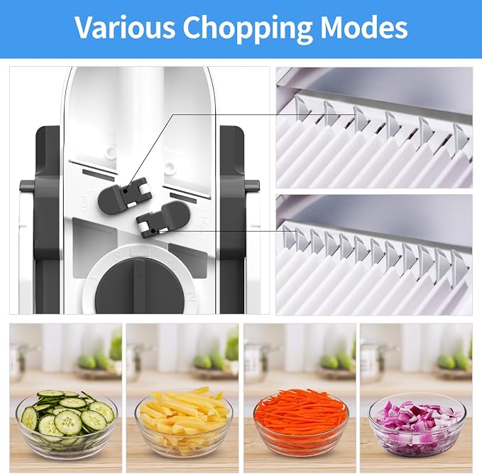 Safe Mandoline Slicer for Kitchen, 5 in 1 Multi Food Chopper, Potato Slicer | Adjustable Thickness 0.1-8 mm, Vegetable Chopper Cutter, Food Chopper French Fry Cutte, Paring Knife/Cleaning Brush, Mandolin